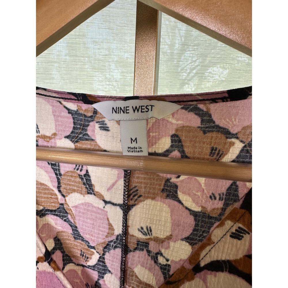 Nine West Dress Medium Brown Pink Floral Print Long Sleeve V Neck NEW - Picture 3 of 10